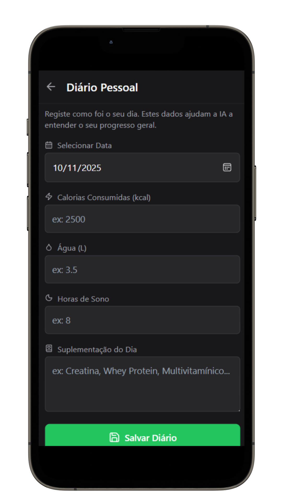 Diário Pessoal no App